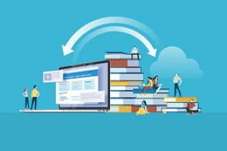 Bücher und Desktop werden verbunden durch Pfeile. 
