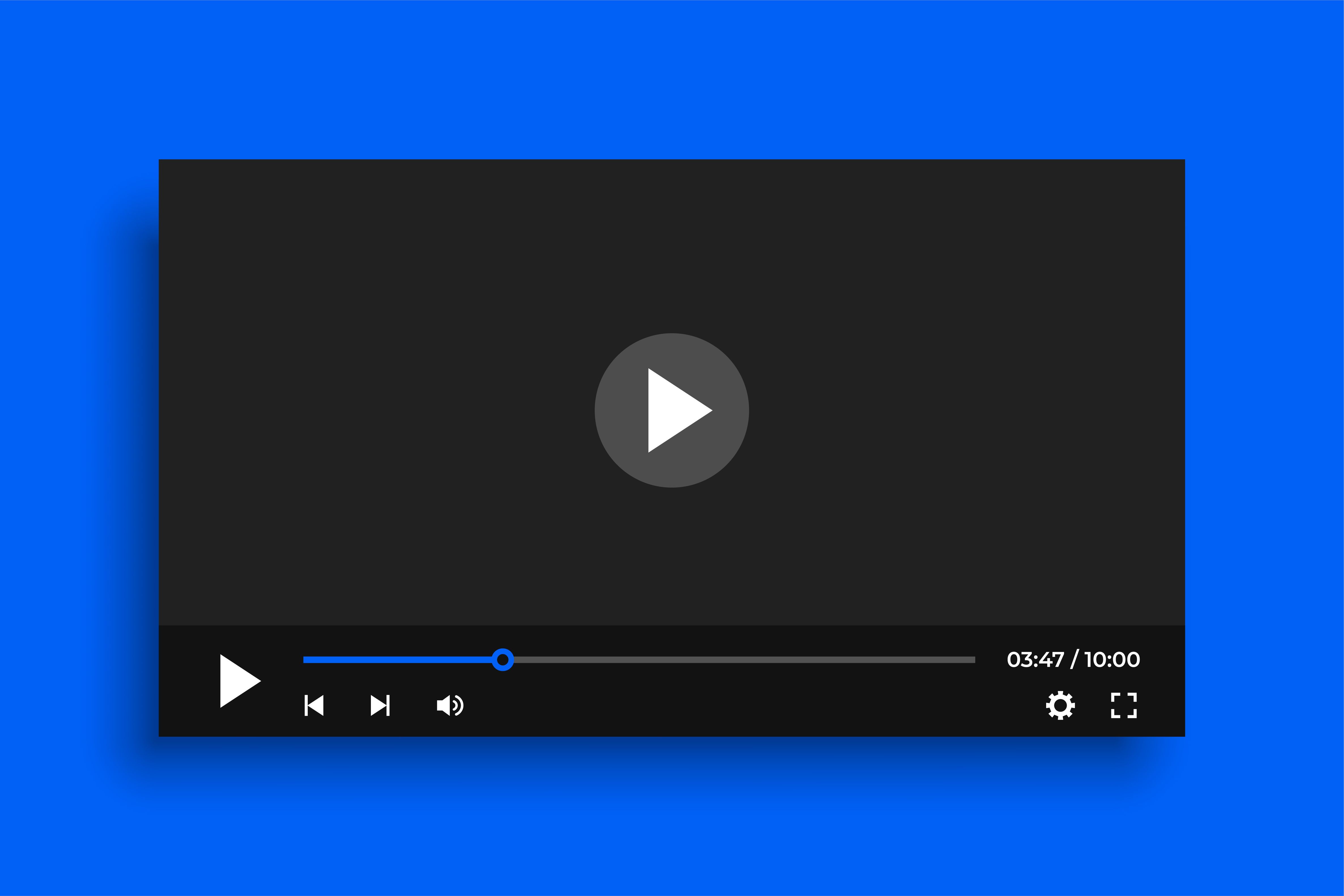 Bildschirmmaske für ein Video. Mit großem Play-Button in der Mitte.